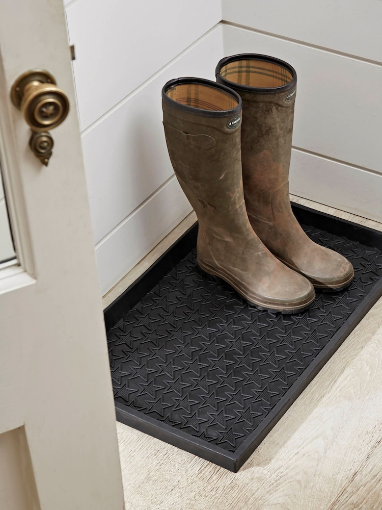 Cox & Cox Black Star Print Rubber Boot Tray - Image 1 of 4 Cox & Cox Black Star Print Rubber Boot Tray - Image 1 of 4
