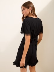 Friends Like These Black Lace Detail V-Neck Short Sleeve Mini Dress - Image 4 of 4