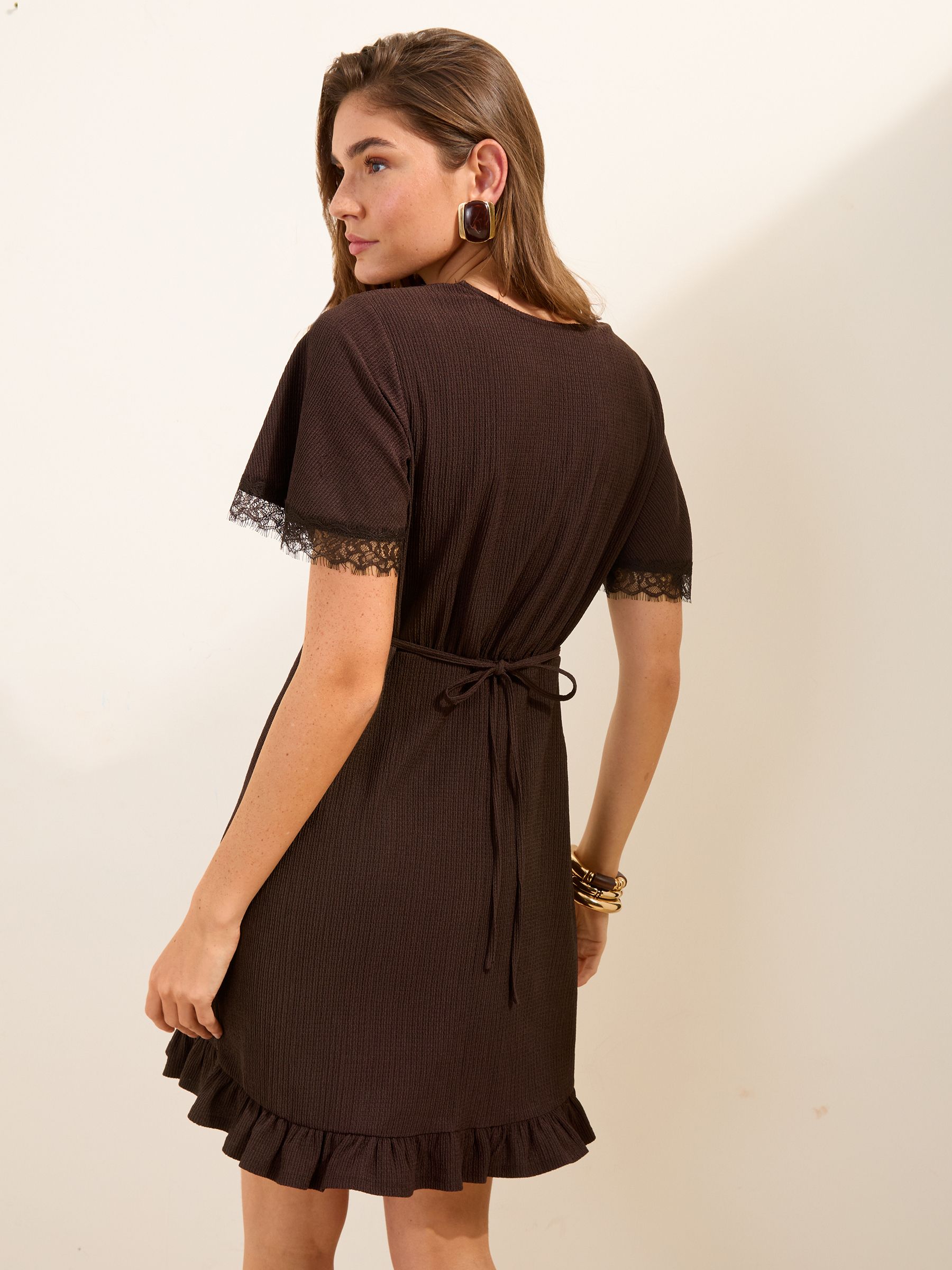 Buy Friends Like These Chocolate Brown Lace Detail V-Neck Short