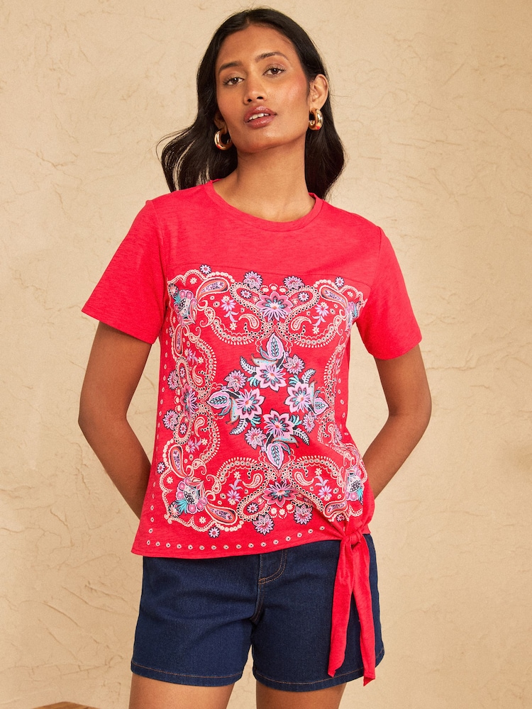 Love & Roses Red Printed Bandana Print T-Shirt - Image 1 of 4