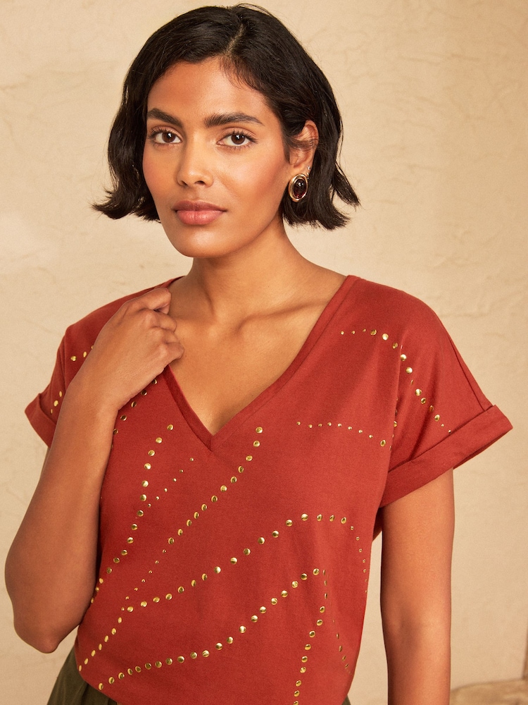 Love & Roses Rust Brown V Neck Jersey T-Shirt - Image 1 of 4 Love & Roses Rust Brown V Neck Jersey T-Shirt - Image 1 of 4