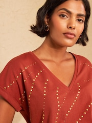 Love & Roses Rust Brown V Neck Jersey T-Shirt - Image 2 of 4