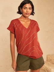 Love & Roses Rust Brown V Neck Jersey T-Shirt - Image 4 of 4