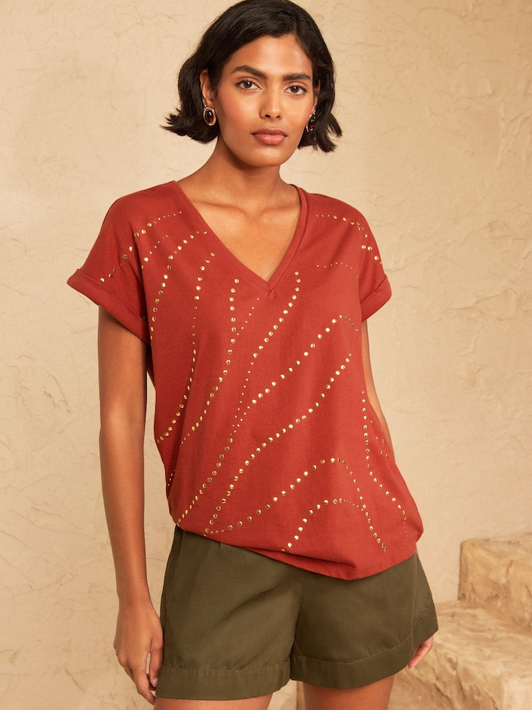 Love & Roses Rust Brown V Neck Jersey T-Shirt - Image 4 of 4 Love & Roses Rust Brown V Neck Jersey T-Shirt - Image 4 of 4