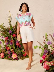 Love & Roses Aqua Blue Printed Flutter Sleeve T-Shirt - Image 3 of 4