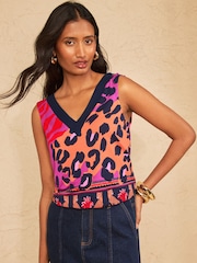 Love & Roses Purple Animal Print Chiffon Trim V-Neck Jersey Vest - Image 1 of 4
