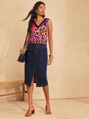 Love & Roses Purple Animal Print Chiffon Trim V-Neck Jersey Vest - Image 3 of 4