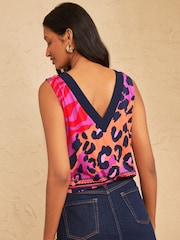Love & Roses Purple Animal Print Chiffon Trim V-Neck Jersey Vest - Image 4 of 4