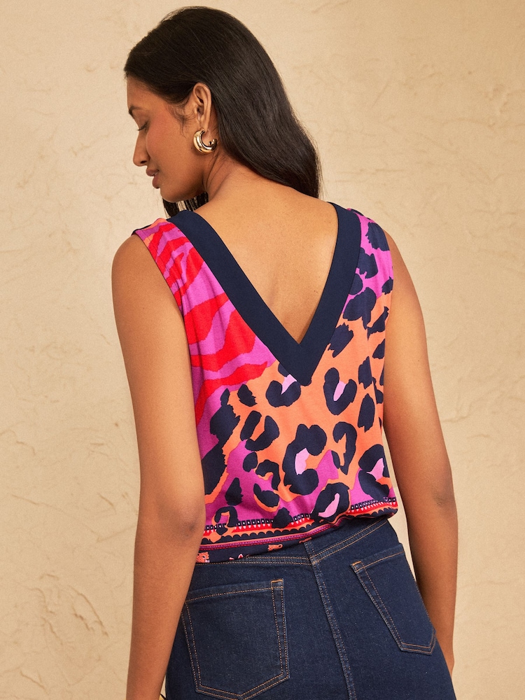 Love & Roses Purple Animal Print Chiffon Trim V-Neck Jersey Vest - Image 4 of 4 Love & Roses Purple Animal Print Chiffon Trim V-Neck Jersey Vest - Image 4 of 4