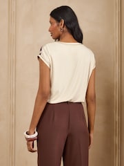Love & Roses Ivory Satin Front Jersey T-Shirt - Image 4 of 4