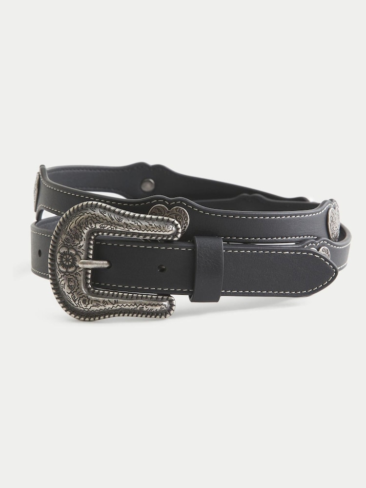 Hollister Black Faux Leather Heart Detail Belt - Image 1 of 2
