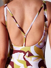 South Beach Green Abstract Swirl Print Tummy Control Swimsuit - Image 3 of 5