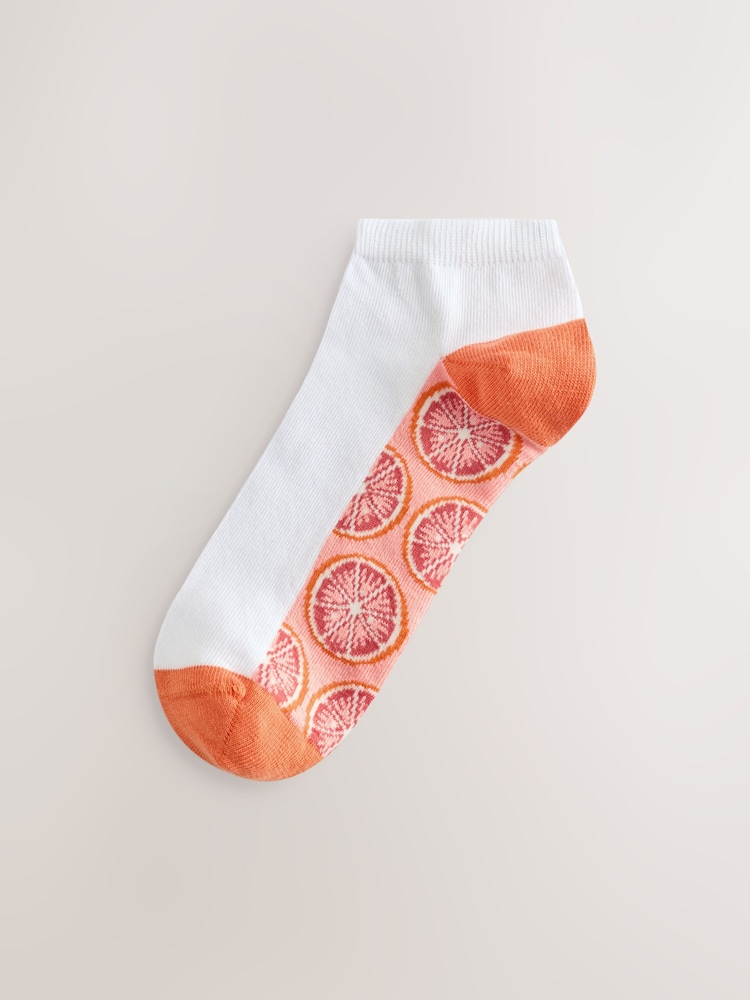 White/Bright Fruits Printed Footbed Trainer Socks 4 Pack - Image 2 of 7