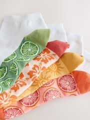 White/Bright Fruits Printed Footbed Trainer Socks 4 Pack - Image 7 of 7