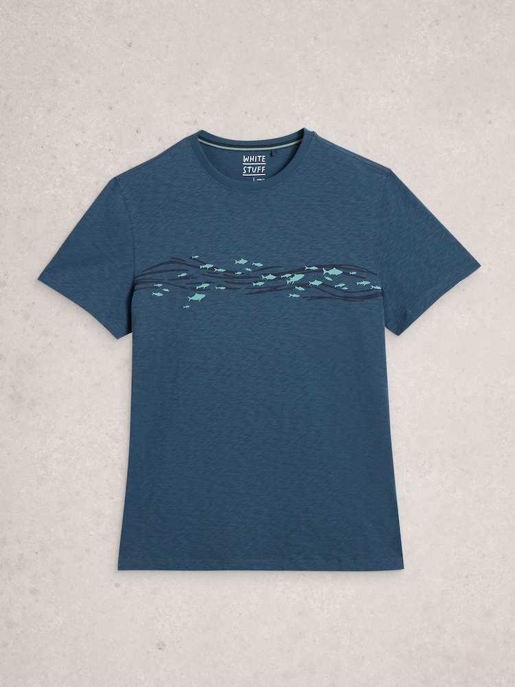 White Stuff Blue Abersoch Swim Fish Graphic T-Shirt - Image 1 of 2