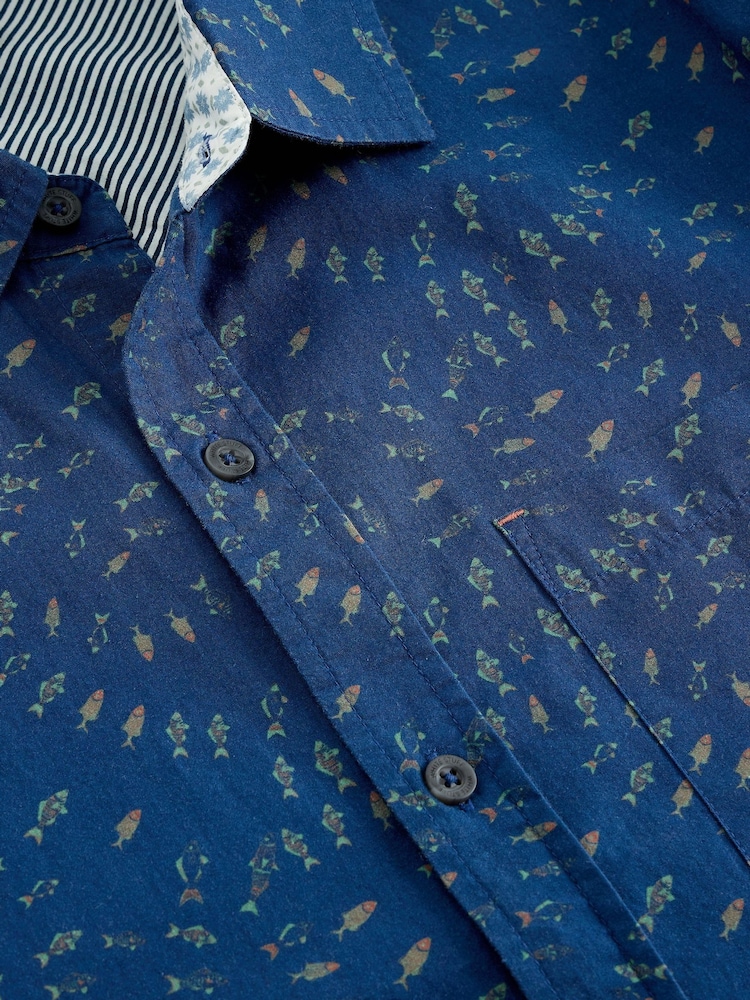 White Stuff Blue Finsbury Swim Fish Print Shirt - Image 2 of 2 White Stuff Blue Finsbury Swim Fish Print Shirt - Image 2 of 2