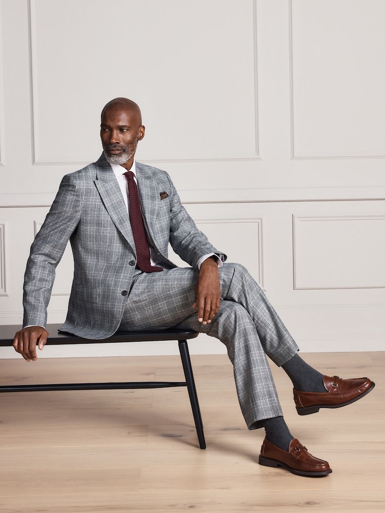 Gris - Signature Slim Fit Alfred Brown 100% British Wool Check Suit Jacket - Image 1 de 5 Gris - Signature Slim Fit Alfred Brown 100% British Wool Check Suit Jacket - Image 1 de 5
