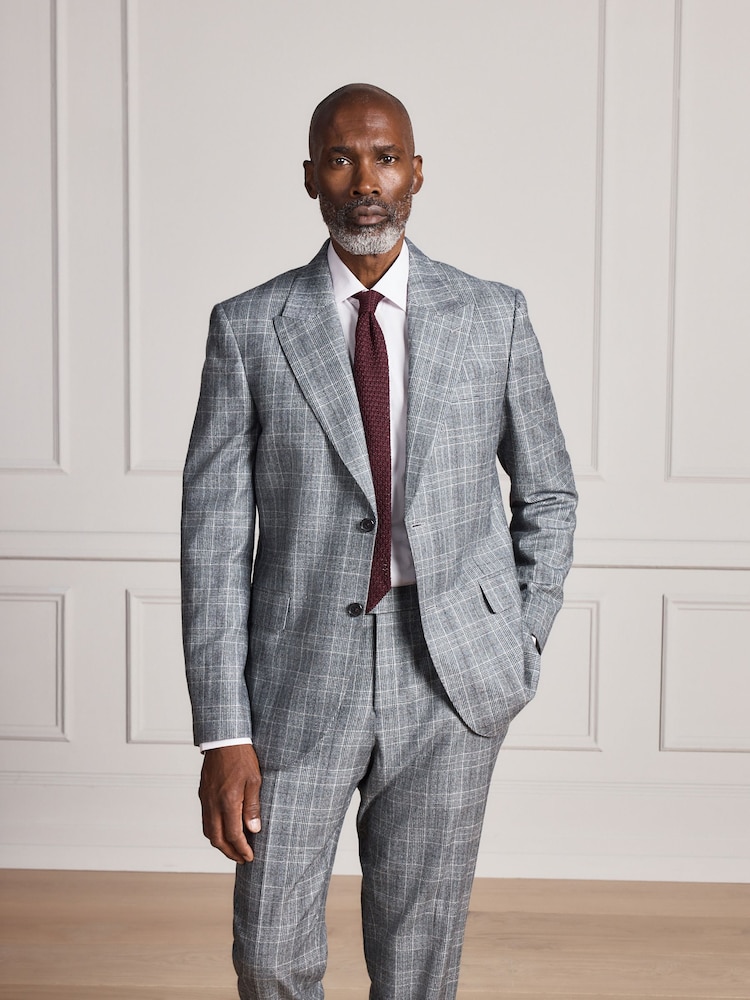 Gris - Signature Slim Fit Alfred Brown 100% British Wool Check Suit Jacket - Image 2 de 5 Gris - Signature Slim Fit Alfred Brown 100% British Wool Check Suit Jacket - Image 2 de 5