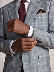 Gris - Signature Slim Fit Alfred Brown 100% British Wool Check Suit Jacket - Image 4 de 5