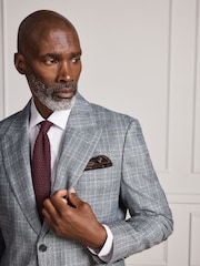 Gris - Signature Slim Fit Alfred Brown 100% British Wool Check Suit Jacket - Image 5 de 5