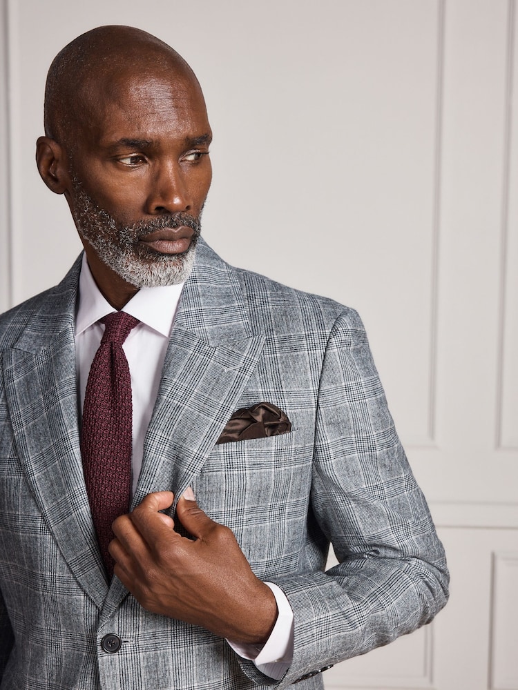 Gris - Signature Slim Fit Alfred Brown 100% British Wool Check Suit Jacket - Image 5 de 5 Gris - Signature Slim Fit Alfred Brown 100% British Wool Check Suit Jacket - Image 5 de 5