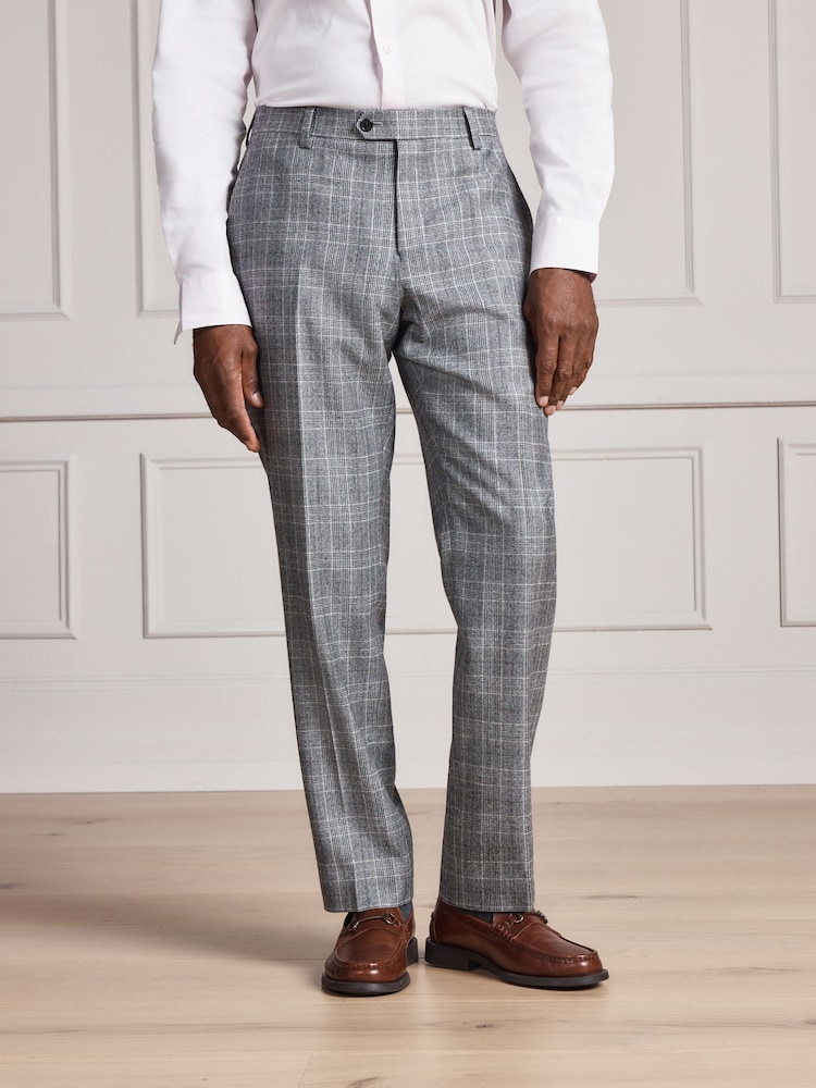 Gris - Pantalon de costume Signature Coupe ajustée Alfred Brown 100% laine britannique Marron à carreaux - Image 1 de 4