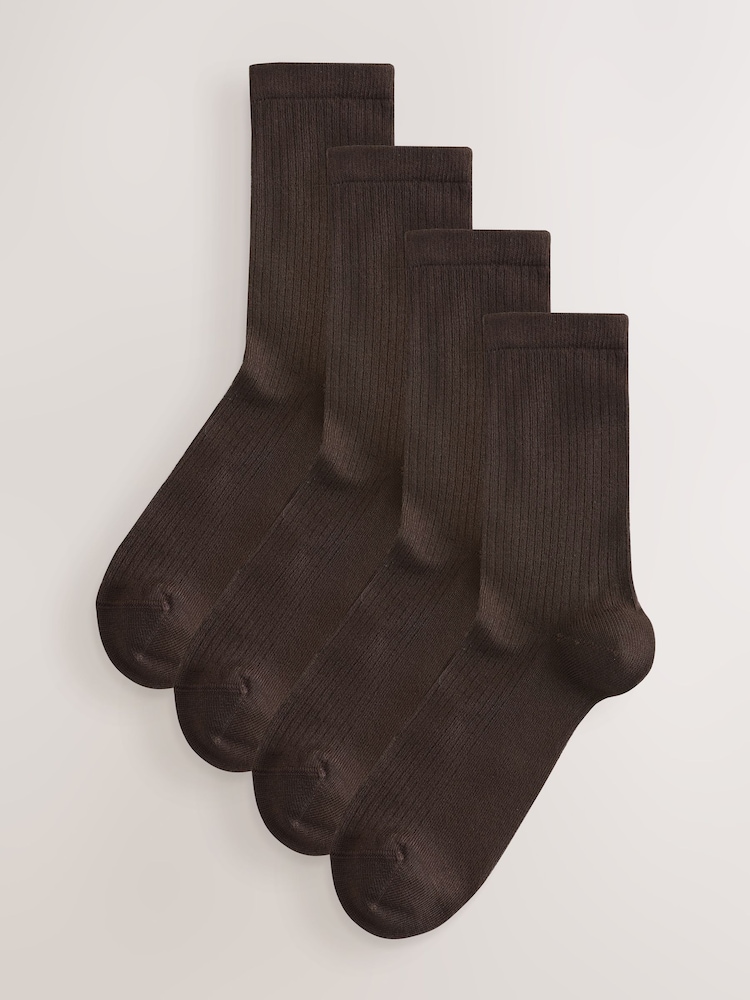 Chocolate Brown Supersoft Ribbed Ankle Socks 4 Pack - Image 1 of 7
