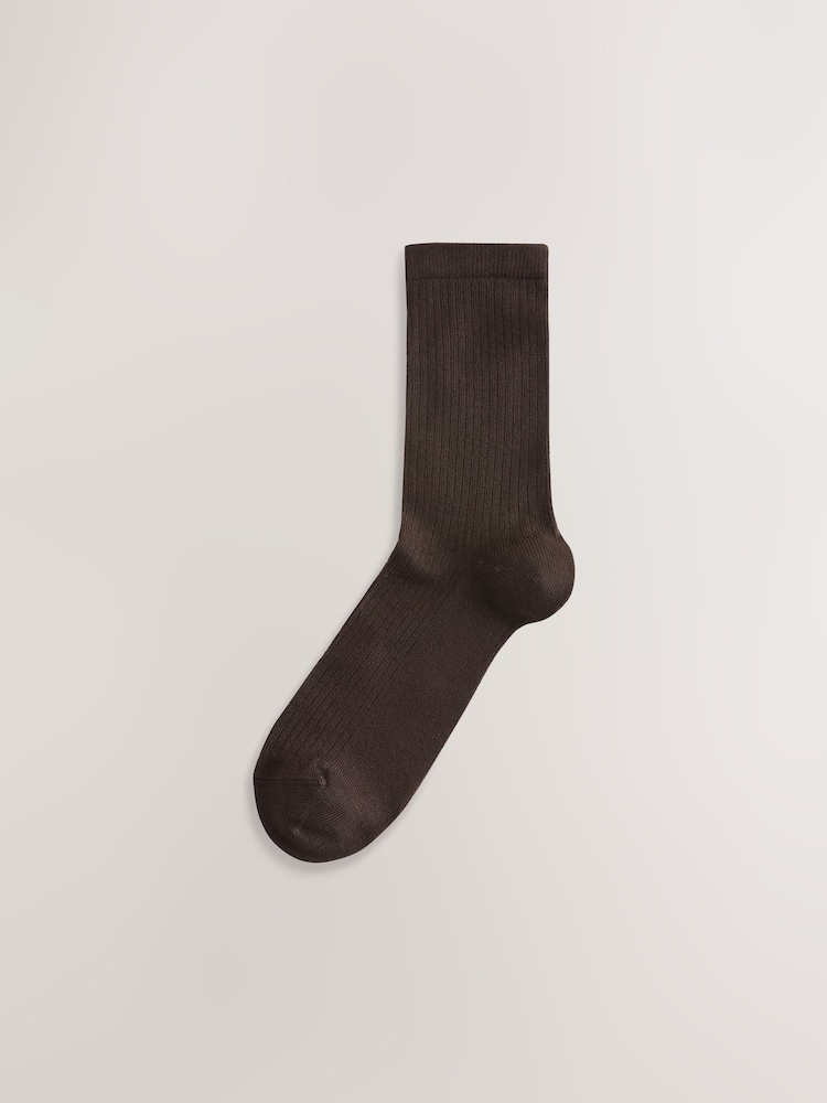 Chocolate Brown Supersoft Ribbed Ankle Socks 4 Pack - Image 2 of 7