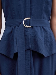 أزرق - فستان متوسط الطول بياقة حرف V 2 باللون 1 وحاشية متدلية - صورة 4 من 8