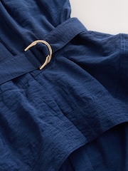 أزرق - فستان متوسط الطول بياقة حرف V 2 باللون 1 وحاشية متدلية - صورة 6 من 8