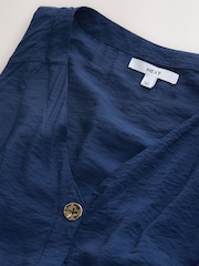 أزرق - فستان متوسط الطول بياقة حرف V 2 باللون 1 وحاشية متدلية - صورة 7 من 8