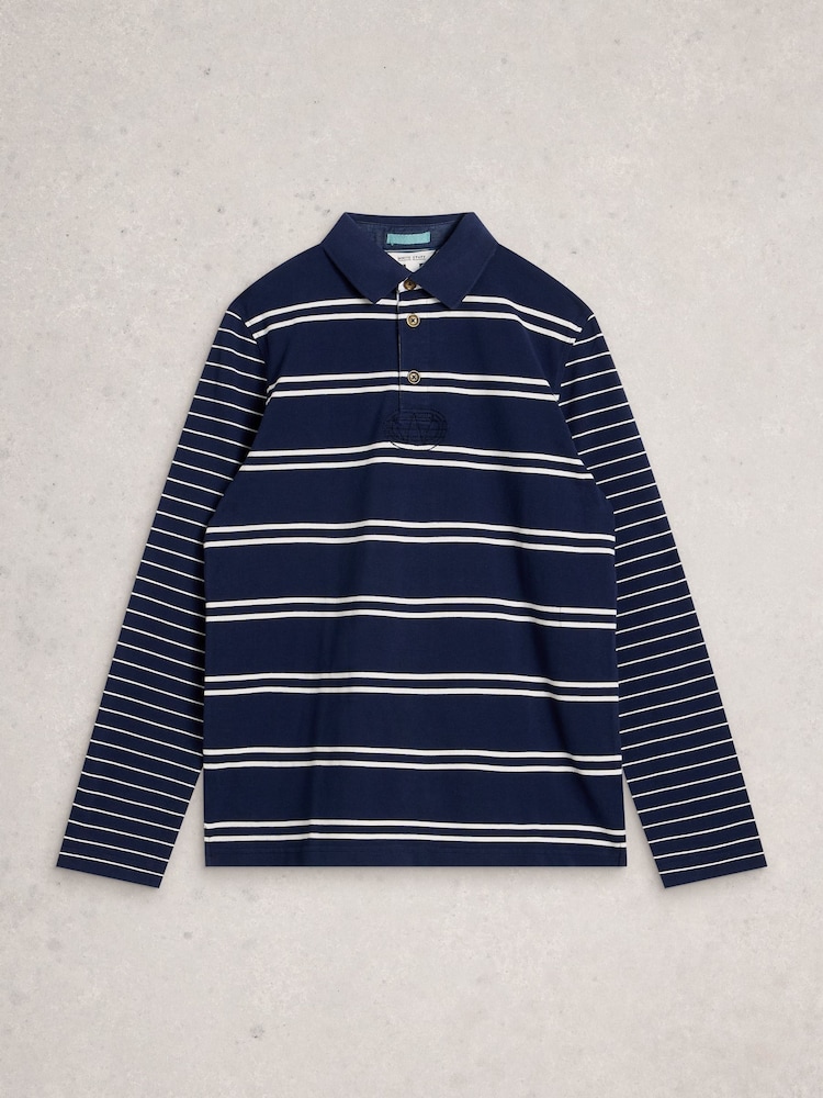 White Stuff Blue Porth Pique Rugby Sweat Top - Image 1 of 2