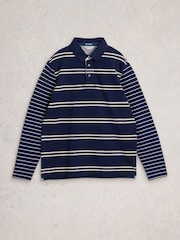 White Stuff Blue Porth Pique Rugby Sweat Top - Image 6 of 7