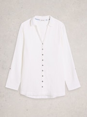 White Stuff White Annie Double Cloth Longline Shirt - Image 5 of 6