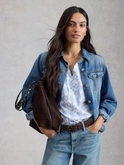 White Stuff Sky Blue/ White 100% Cotton Nelly Notch Neck T-Shirt - Image 4 of 6