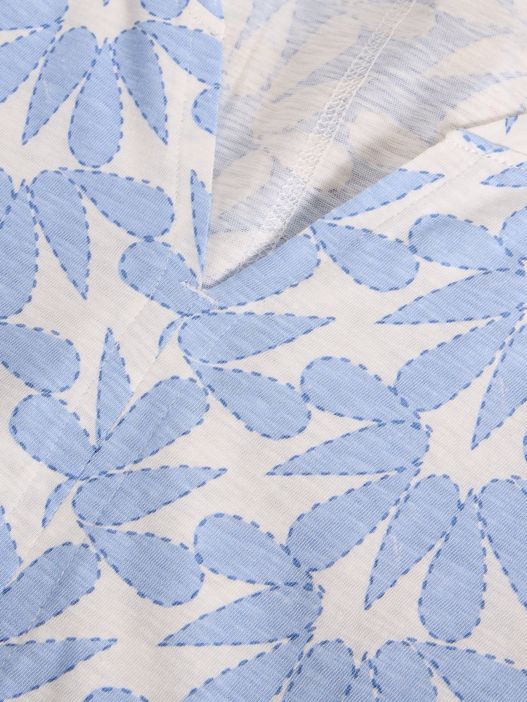 White Stuff Sky Blue/ White 100% Cotton Nelly Notch Neck T-Shirt - Image 6 of 6 White Stuff Sky Blue/ White 100% Cotton Nelly Notch Neck T-Shirt - Image 6 of 6