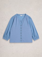 White Stuff Blue Daisy Dobby Mix Top - Image 5 of 6