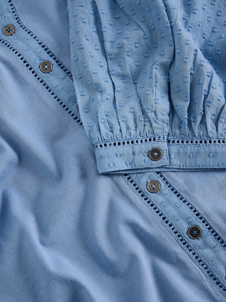 White Stuff Blue Daisy Dobby Mix Top - Image 6 of 6