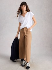 White Stuff White Nelly Notch Texture T-Shirt - Image 1 of 6