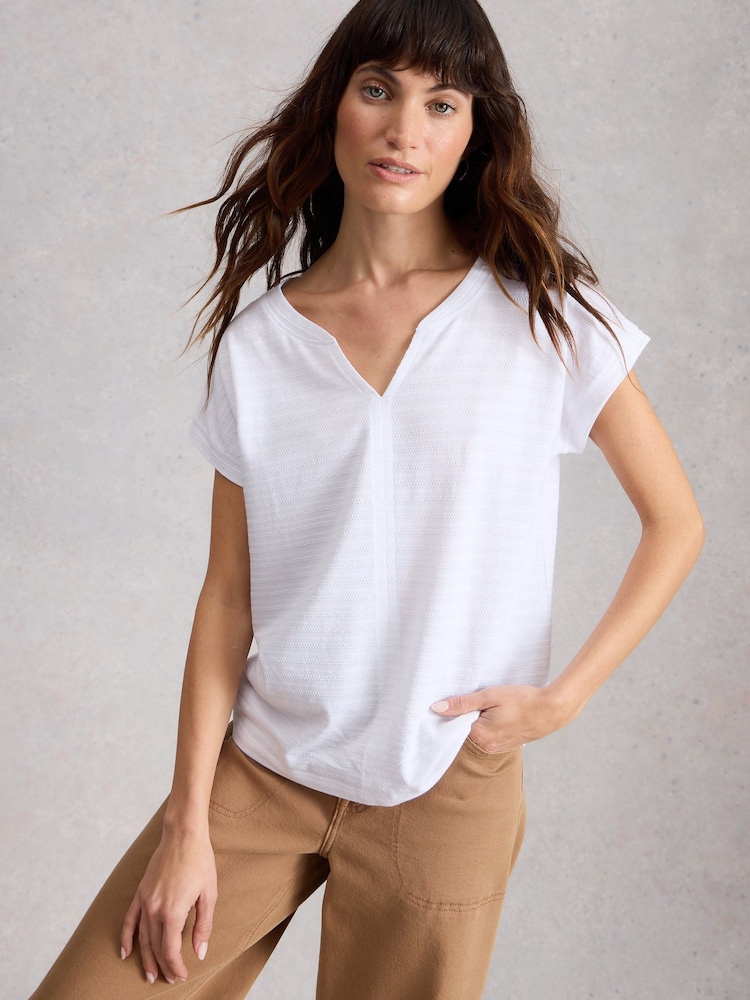 White Stuff White Nelly Notch Texture T-Shirt - Image 2 of 6