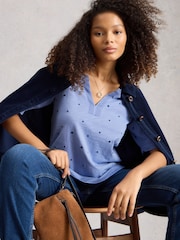 White Stuff Blue Weaver Notch Neck T-Shirts - Image 4 of 6