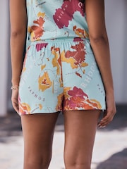 Light Blue/Pink Map Print - Shorts with Linen - 5的图像4｝
