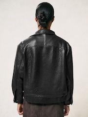 Reiss Black Kiara Oversize Grained-Leather Bomber Jacket - Image 5 of 8