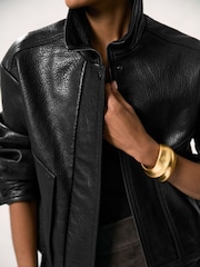 Reiss Black Kiara Oversize Grained-Leather Bomber Jacket - Image 6 of 8