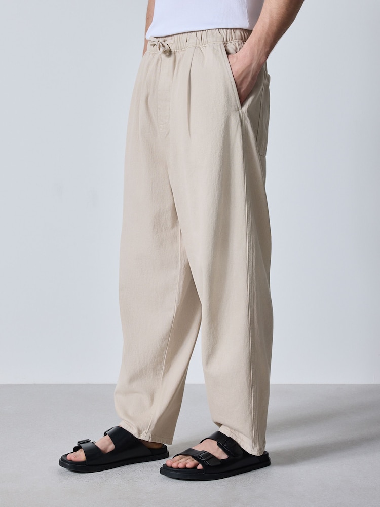 Ecru White Barrel Fit Elasticated Joggers With Linen - Image 1 of 10 Ecru White Barrel Fit Elasticated Joggers With Linen - Image 1 of 10