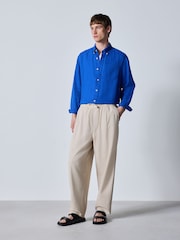 Ecru White Barrel Fit Elasticated Joggers With Linen - Image 2 of 10