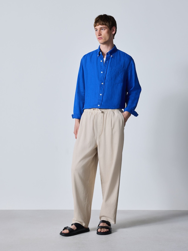 Ecru White Barrel Fit Elasticated Joggers With Linen - Image 2 of 10 Ecru White Barrel Fit Elasticated Joggers With Linen - Image 2 of 10