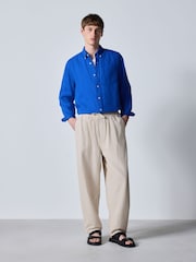 Ecru White Barrel Fit Elasticated Joggers With Linen - Image 3 of 10
