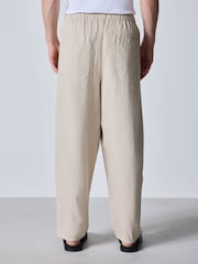 Ecru White Barrel Fit Elasticated Joggers With Linen - Image 4 of 10