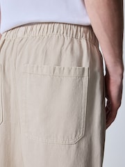 Ecru White Barrel Fit Elasticated Joggers With Linen - Image 5 of 10